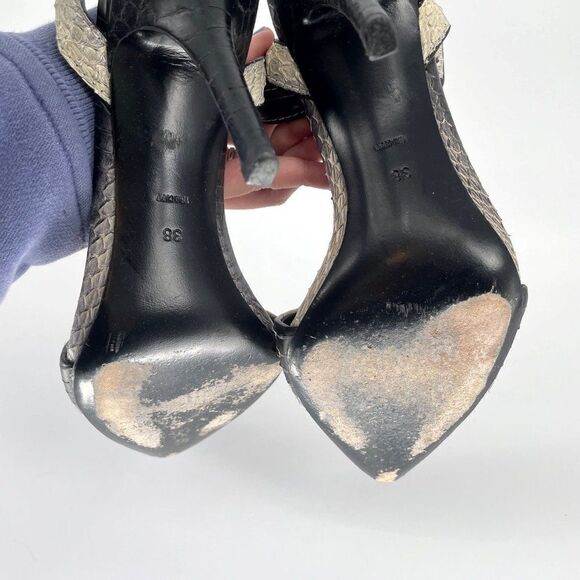 Alexander Wang Lovisa Snakeskin Ankle Wrap Heel in Cream Black Women's 38 US 8 - Picture 7 of 10